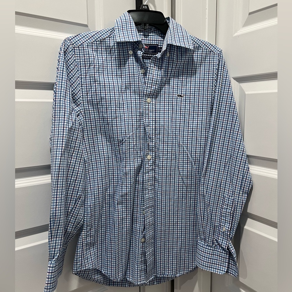 Vineyard Vines button up Oxford men’s xs blue pink white check